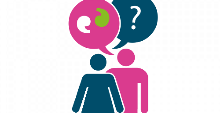 Graphic of two people speaking