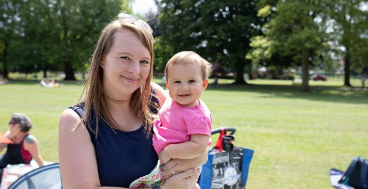 Mother and baby smiling