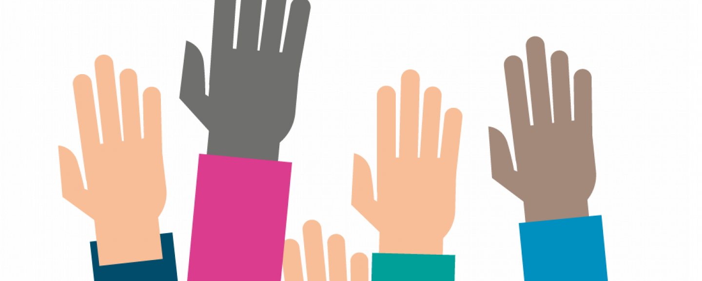 Graphic of hands raised