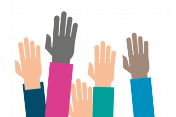 Graphic of hands raised