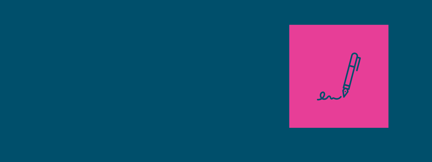 Sign our national petition to save local Healthwatch services, a dark green background with an icon in pink that contains an image of a pen that is signing a name