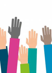 Graphic of hands raised